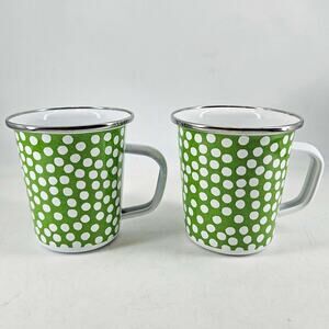 Set of 2 Golden Rabbit Enamelware Malibu Dots Mugs green & white